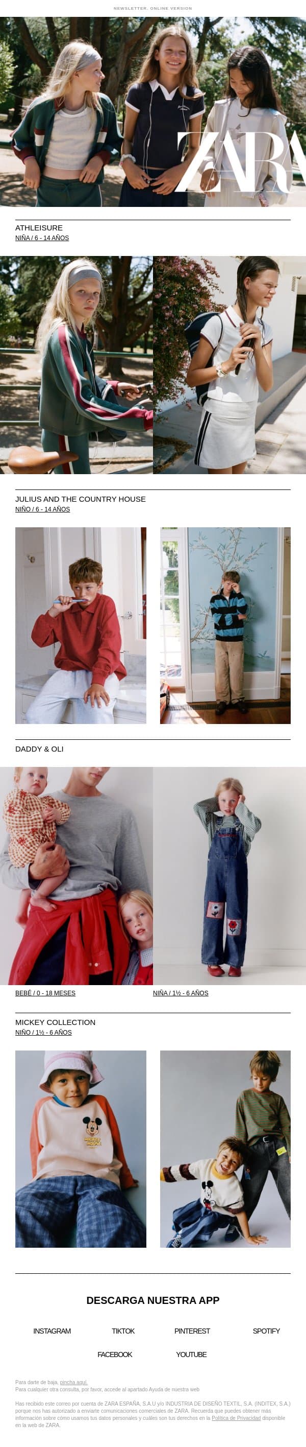Kids | Explora nuestras últimas colecciones email from Zara screenshot
