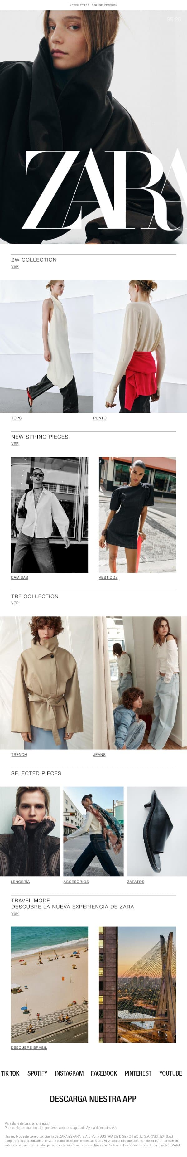 Descubre lo nuevo de esta temporada email from Zara screenshot