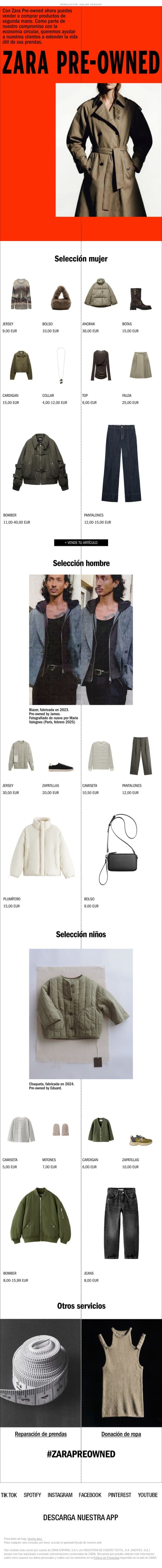 ZARA PRE-OWNED email from Zara screenshot