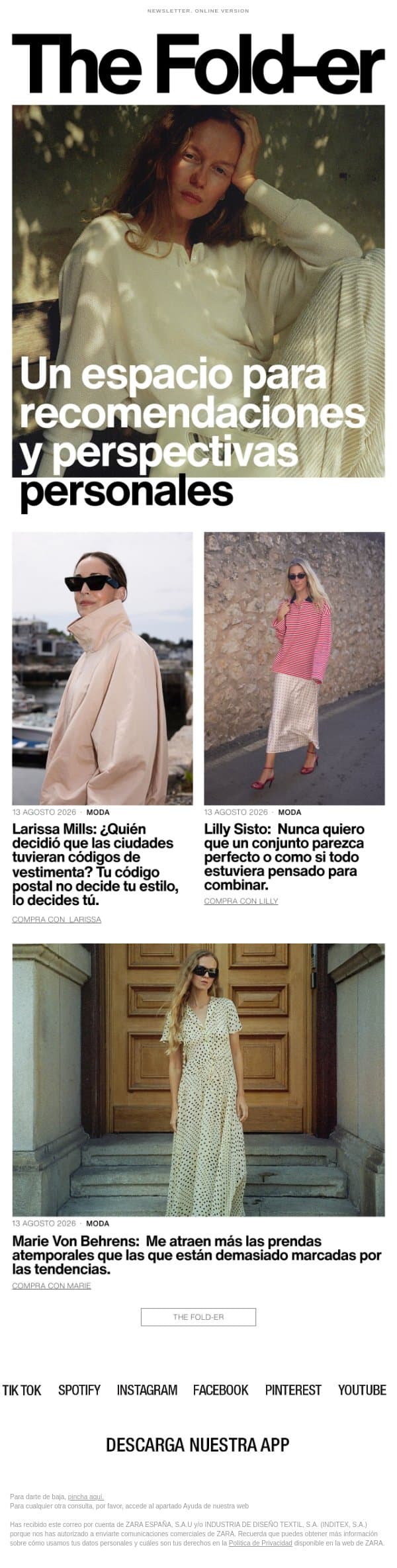 The Fold-er: Los favoritos de Marie, Larissa & Lilly email from Zara screenshot