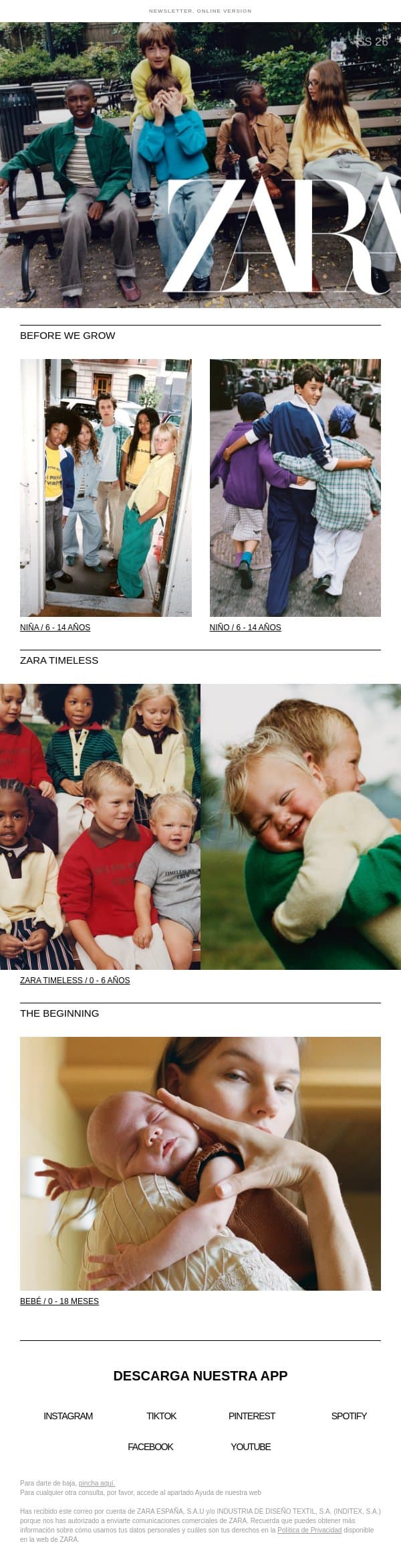 Kids | New season updates email from Zara screenshot