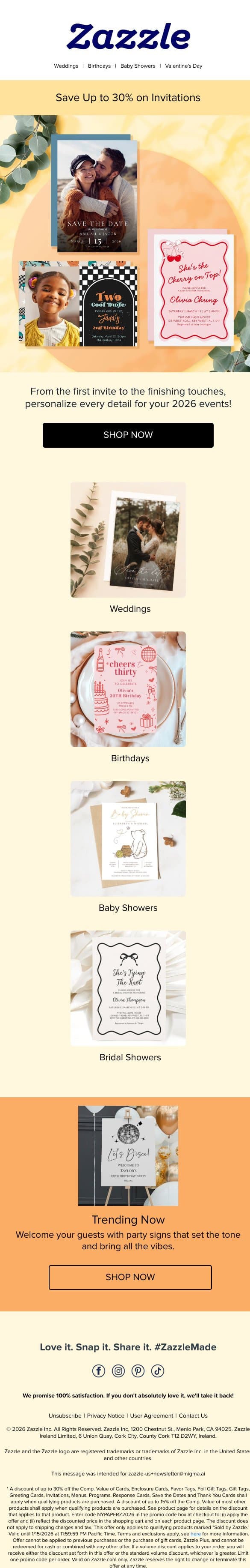 Make Your 2026 Events Memorable ❤️ email from Zazzle screenshot