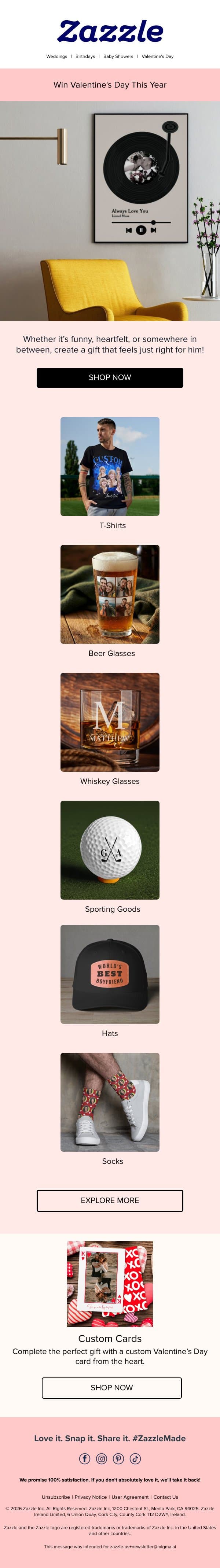 Custom Gifts He’ll Actually Love email from Zazzle screenshot