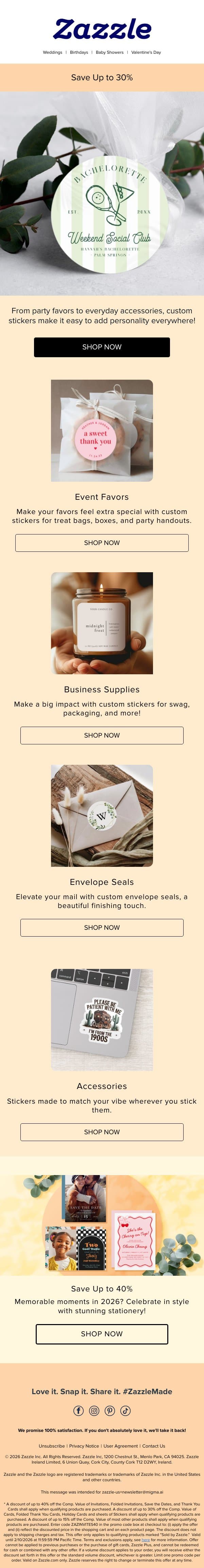 Stickers for Everything (Yes, Everything) ✨ email from Zazzle screenshot