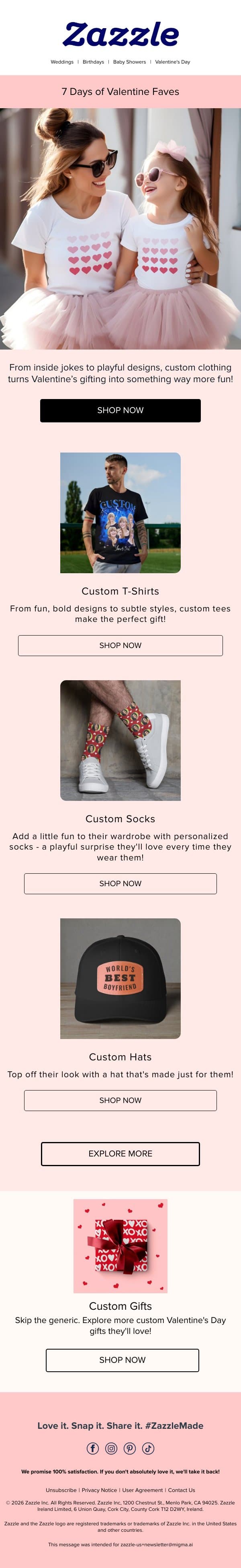 Valentine’s Gifts That Spark Instant Joy 💖 email from Zazzle screenshot