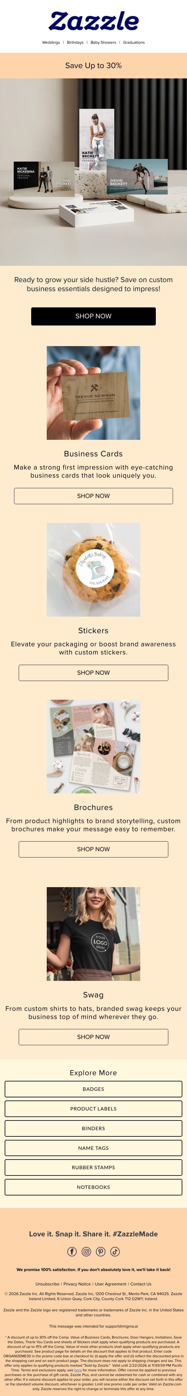 Side Hustle? Grow Your Business! email from Zazzle screenshot