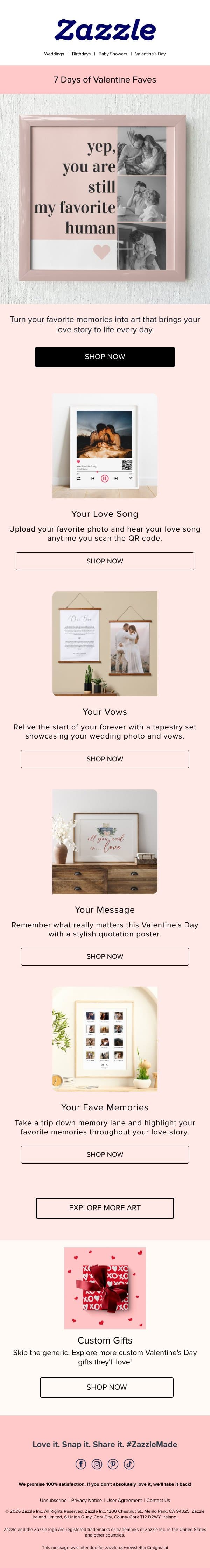 Your Love Story + Art = The Perfect Gift email from Zazzle screenshot