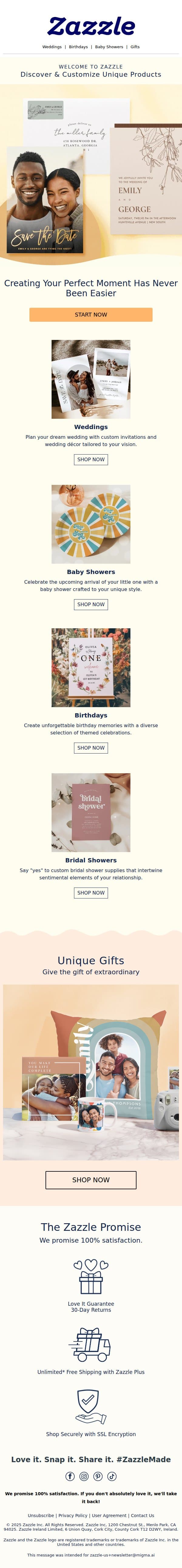 Transform Your Moments into Cherished Memories ❤️ email from Zazzle screenshot