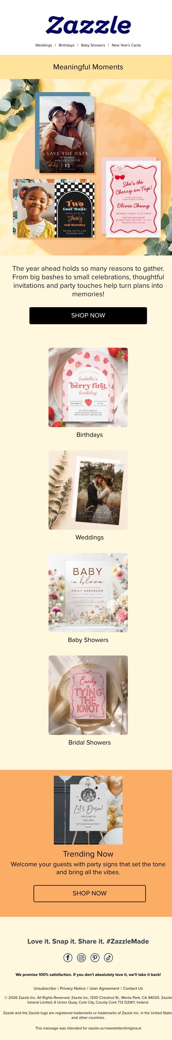 Cherish Every Moment in 2026 ❤️ email from Zazzle screenshot