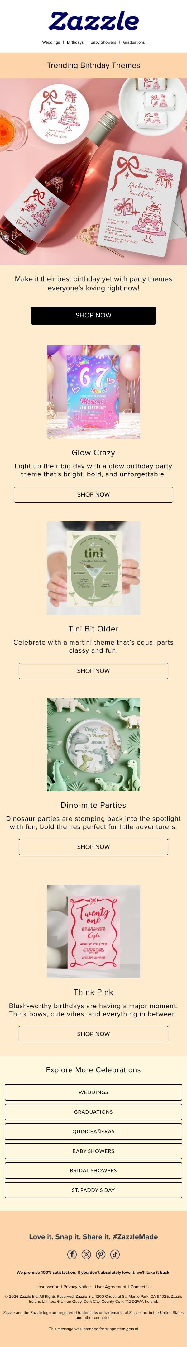 Not Your Average Birthday Trends 👀 email from Zazzle screenshot