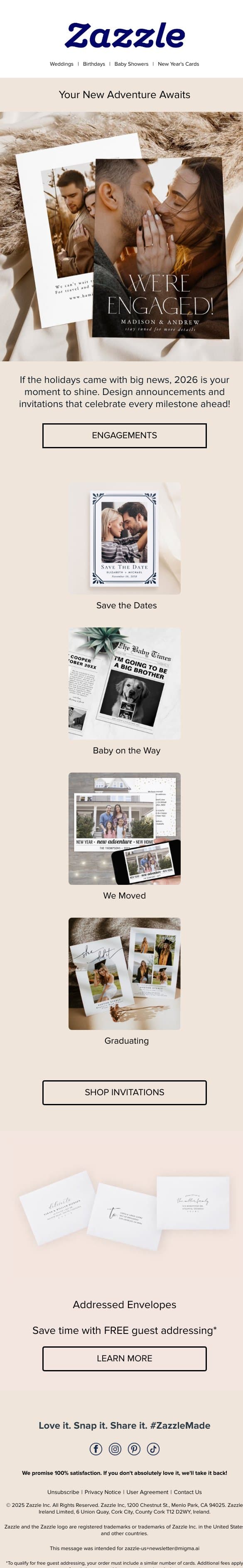 Big News? We've Got 2026 Covered 🎉 email from Zazzle screenshot