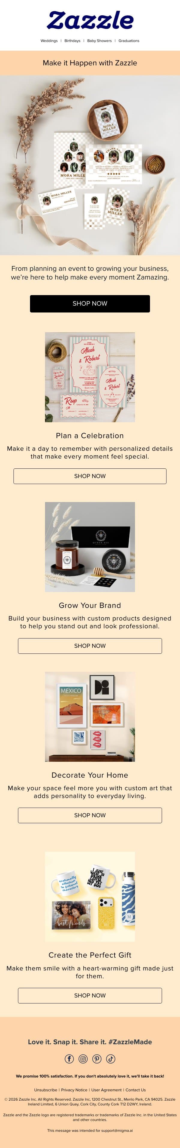 What Can We Help You Create? email from Zazzle screenshot