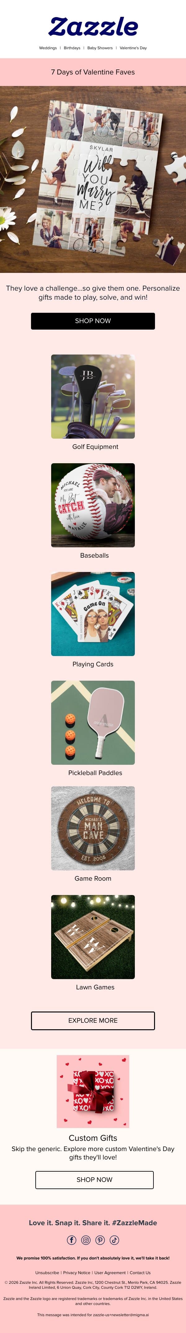 Gifts for the Competitive One 😉 email from Zazzle screenshot