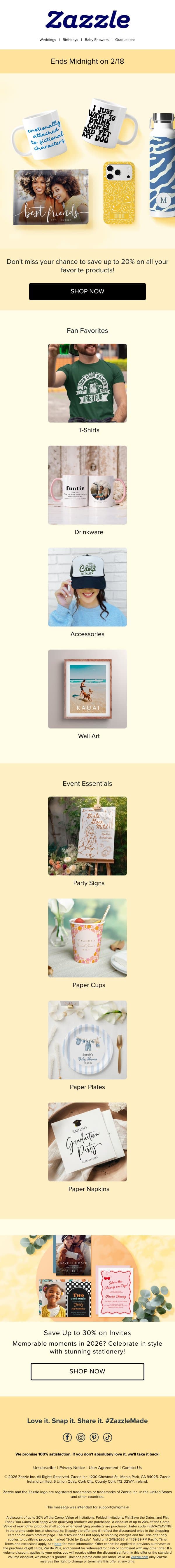 Last Chance: Save 20% Before Midnight! email from Zazzle screenshot