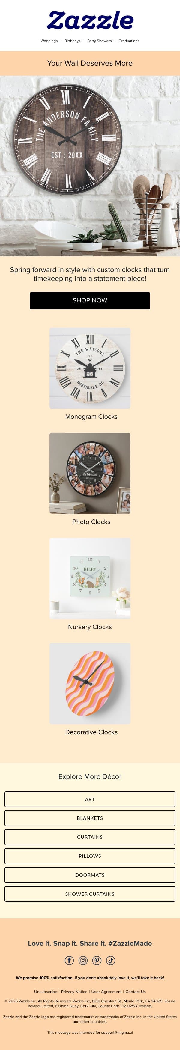 Lose an Hour. Gain a Better Clock 😍 email from Zazzle screenshot