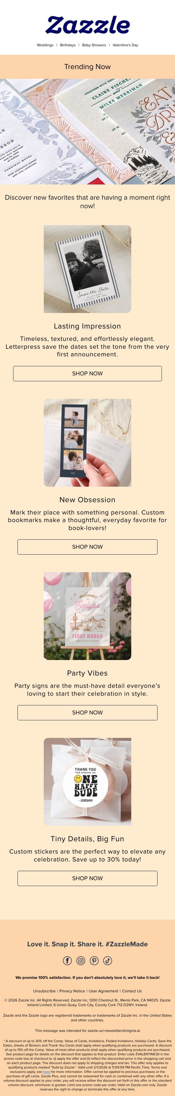 Trending Now: Fan Faves & Fresh Finds! email from Zazzle screenshot