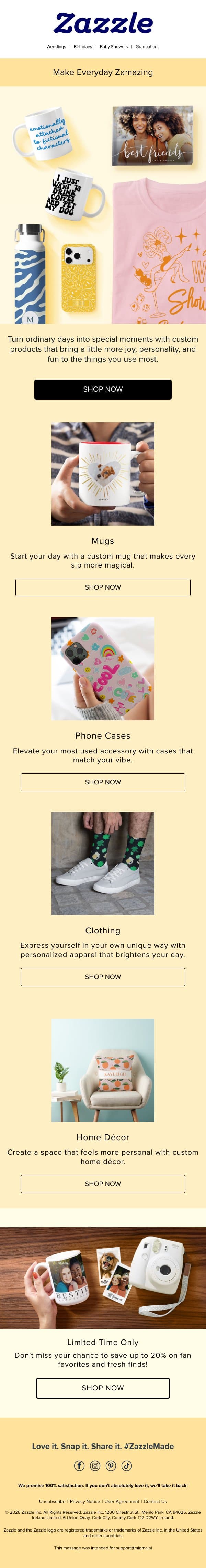 Make Everyday Zamazing ✨ email from Zazzle screenshot