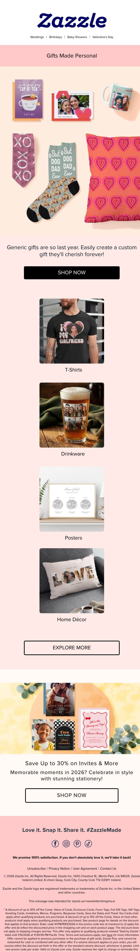 Personal Gifts That Are Unforgettable ❤️ email from Zazzle screenshot