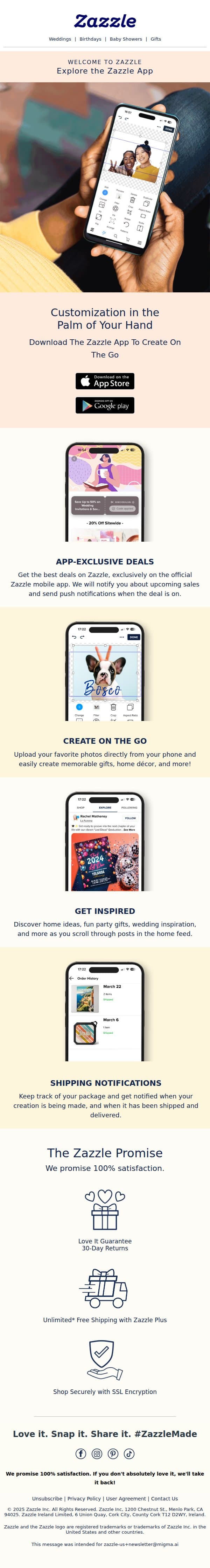 Explore the Zazzle App! email from Zazzle screenshot