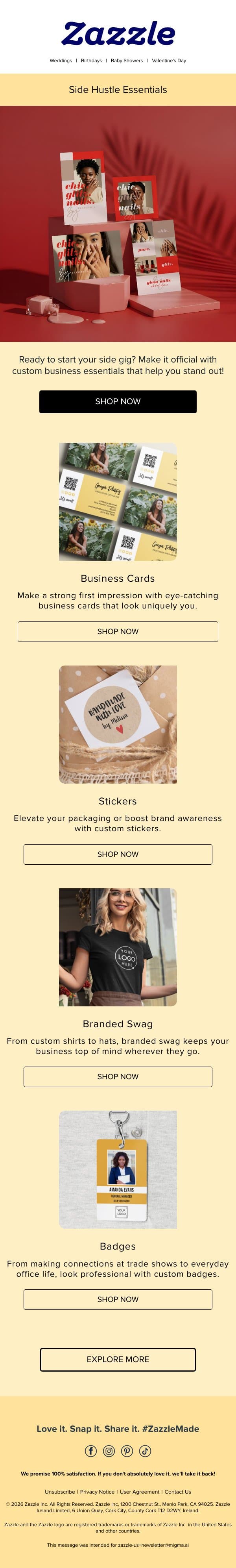 Starting a Side Hustle? Expand Your Reach! email from Zazzle screenshot