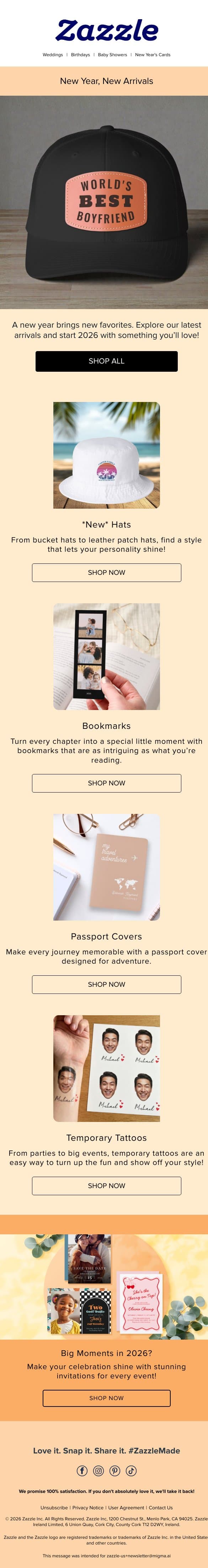New Year, New Arrivals You NEED to See 👀 email from Zazzle screenshot