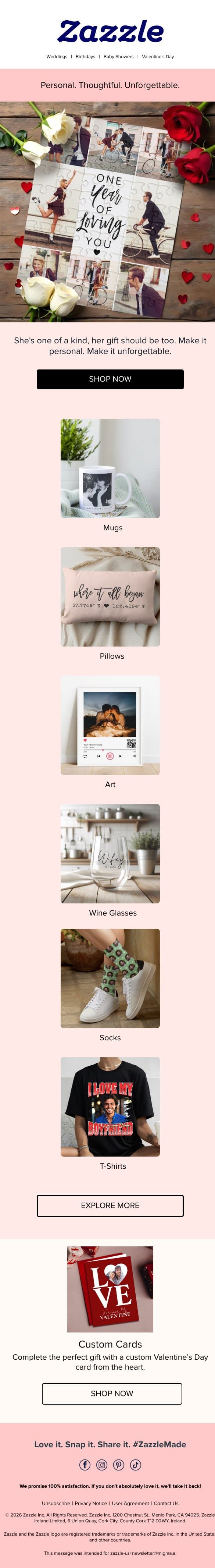 Thoughtful Gifts, Made Just for Her email from Zazzle screenshot