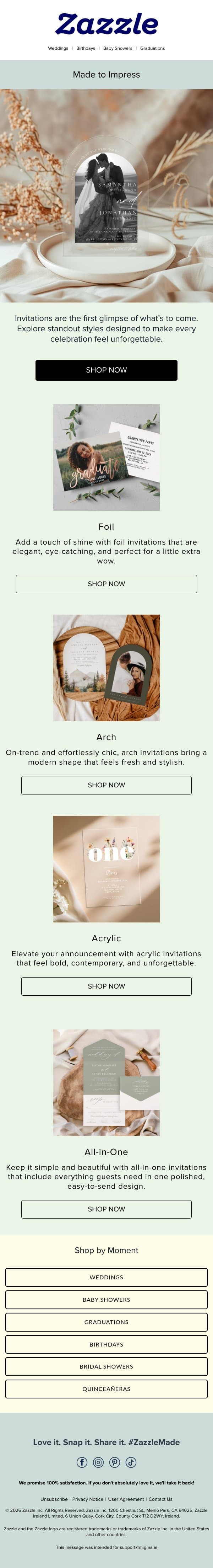 The Invite Upgrades You’ll Want to See 👀 email from Zazzle screenshot