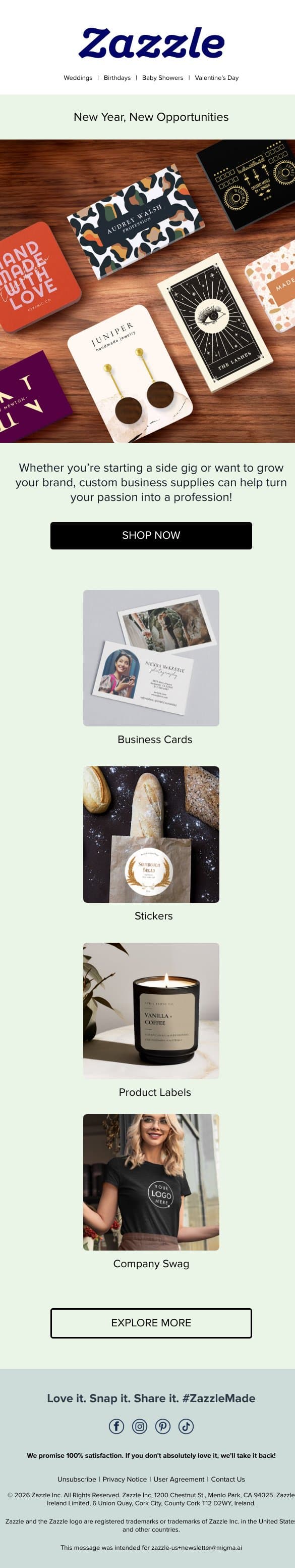New Year, New Side Gig? Let's Start! email from Zazzle screenshot