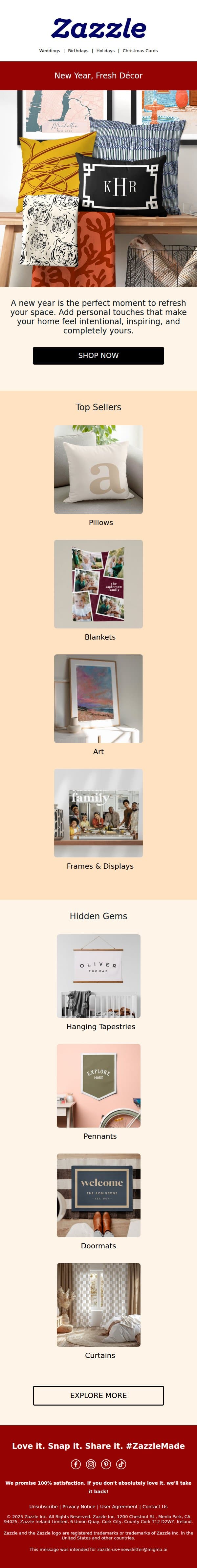 Start Your Year With a Home Glow-Up ✨ email from Zazzle screenshot