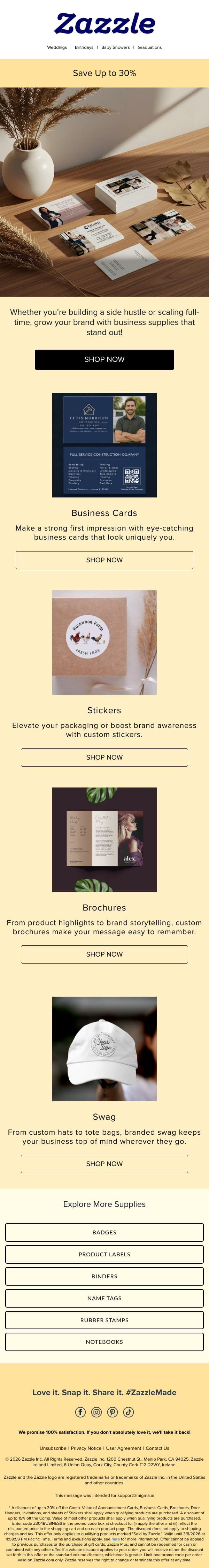 Ready to Kick-Start Your Next Big Idea? email from Zazzle screenshot