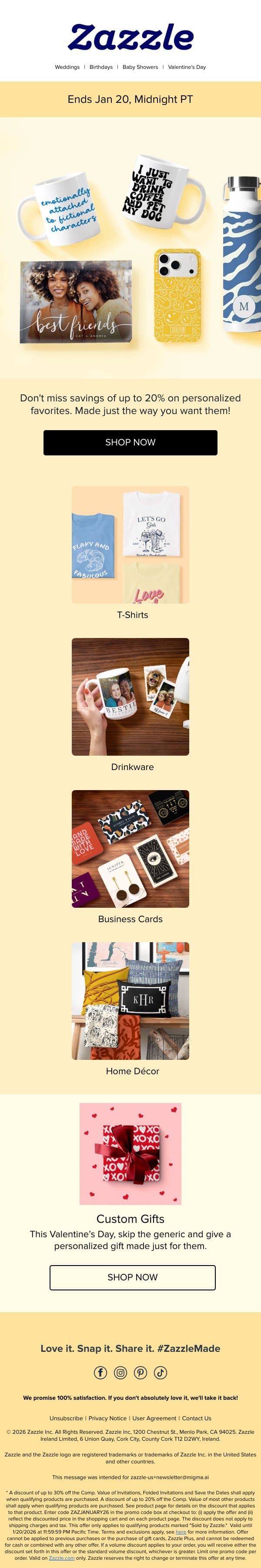 ⏰ Ends Midnight: Save 20% Before It's Too Late! email from Zazzle screenshot