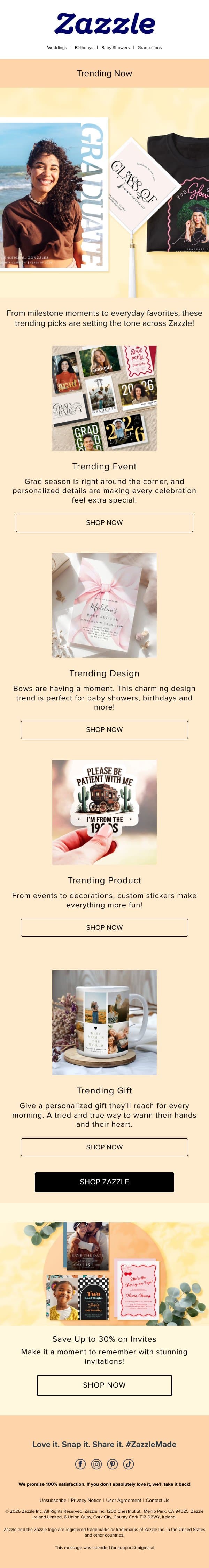What’s Hot Right Now (You’ll Want In) email from Zazzle screenshot