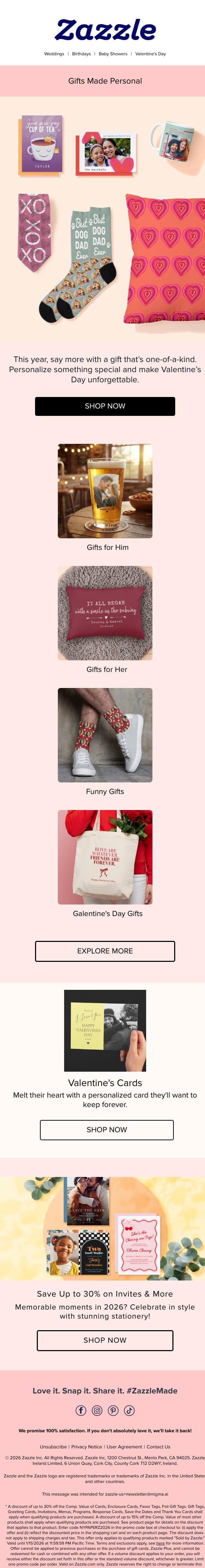 ⏰ 1 Month Away: Heartfelt Valentine's Gifts Await! email from Zazzle screenshot