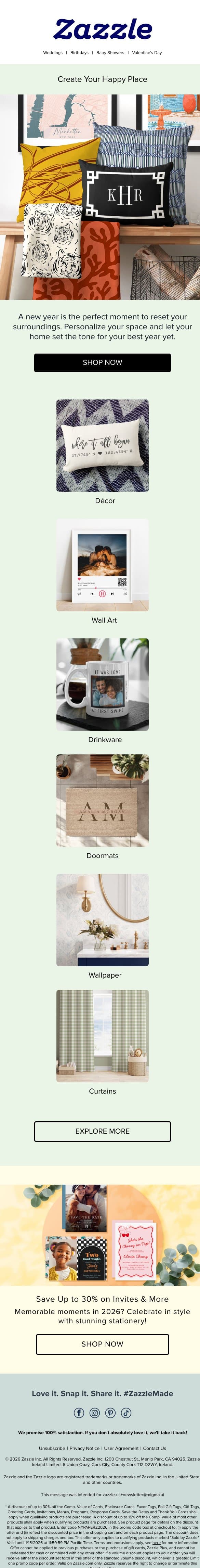 Refresh Your Home for the Year Ahead email from Zazzle screenshot