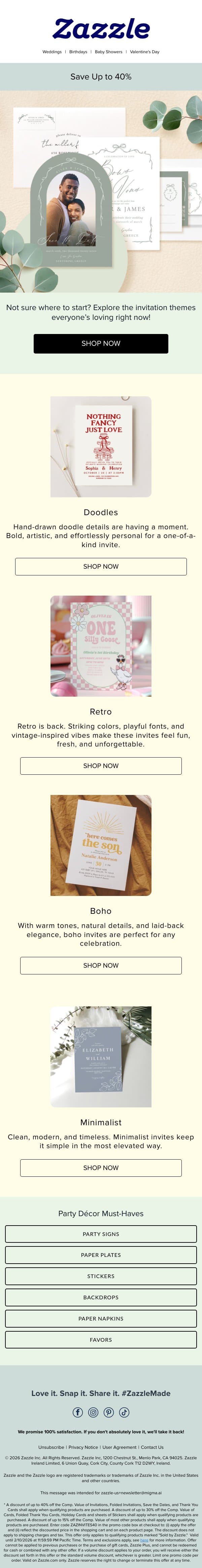 Invitation Styles Everyone’s Loving 💌 email from Zazzle screenshot