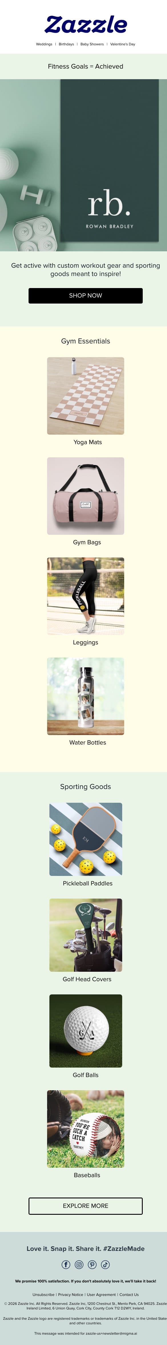 Your Best Year: Custom Fitness Gear 💪 email from Zazzle screenshot