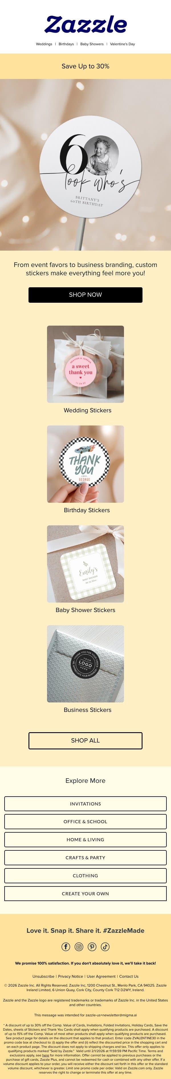 Custom Stickers Just Hit Different ✨ email from Zazzle screenshot