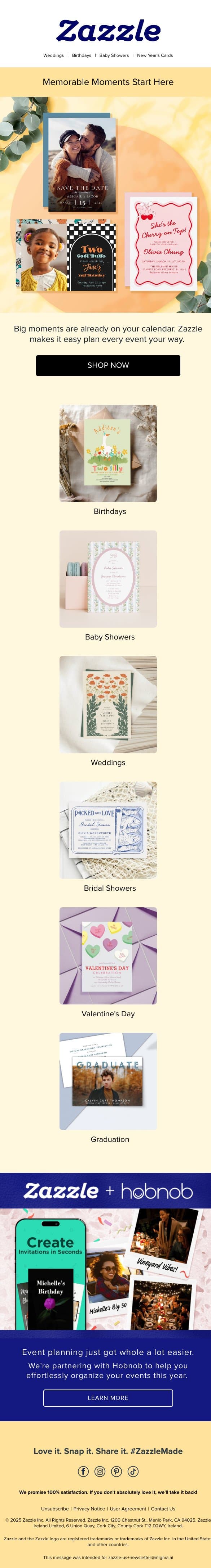 2026 Events Start Here email from Zazzle screenshot