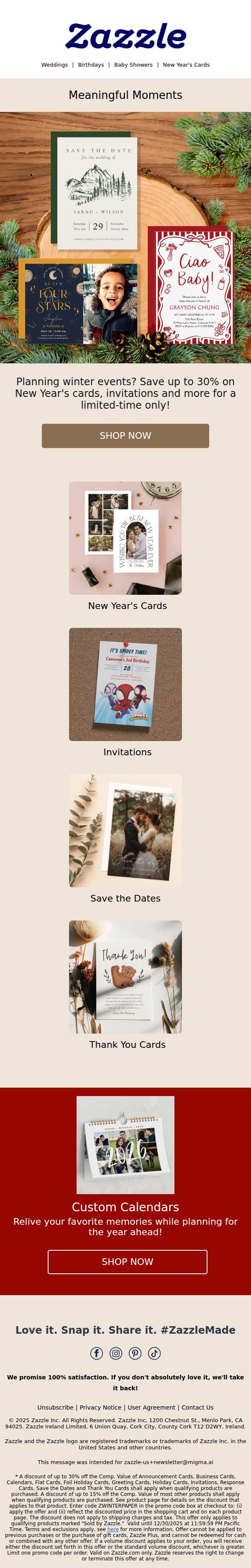 Save Up to 30% on Invites & More! email from Zazzle screenshot