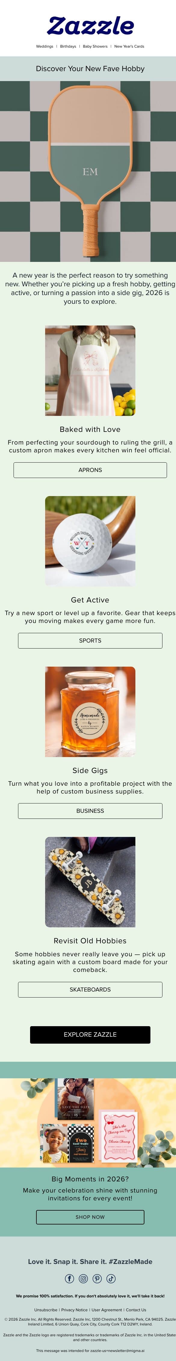 Your New Hobby is Inside 👀 email from Zazzle screenshot