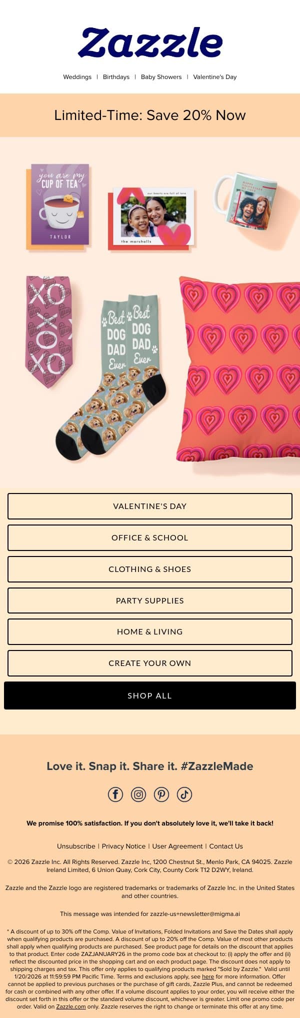 Time is Ticking: Save 20% Now! email from Zazzle screenshot