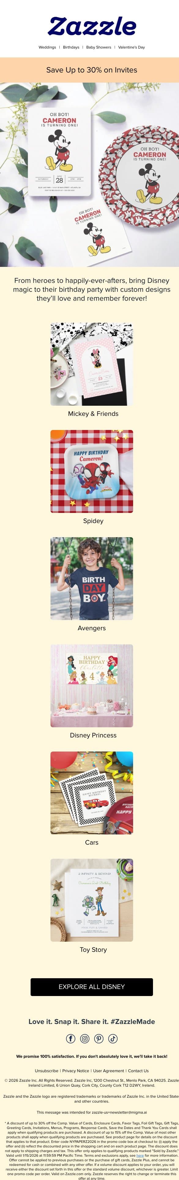 Bring Disney Magic to Their Birthday Party ✨ email from Zazzle screenshot