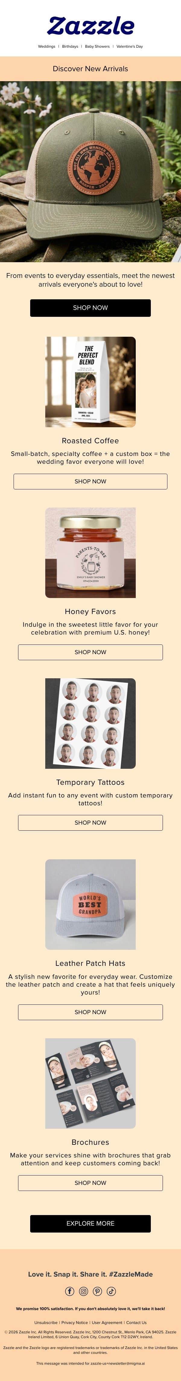 New! Fresh Arrivals You'll Want to See 👀 email from Zazzle screenshot