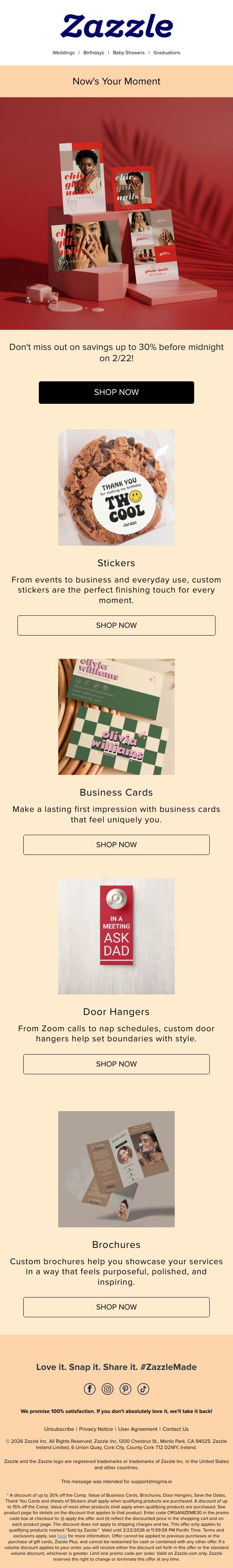 Ending Soon: Save Up to 30% Inside! email from Zazzle screenshot