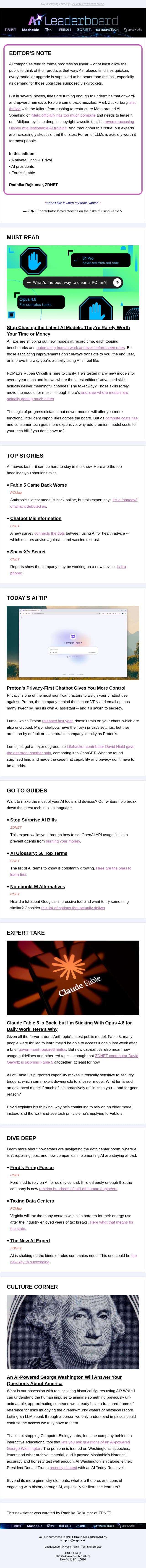 Stop Chasing New AI Models email from ZDNet screenshot
