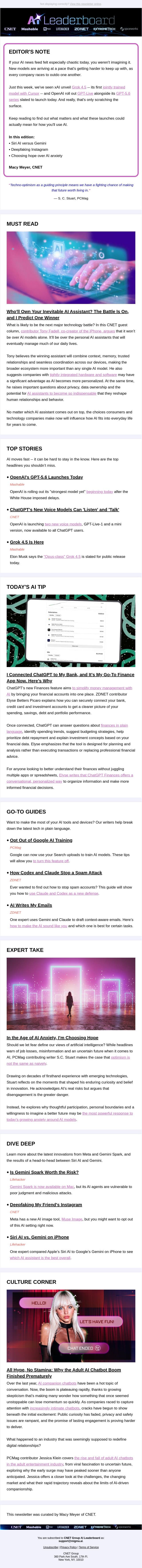 Who'll Own Your Inevitable AI Assistant? email from ZDNet screenshot