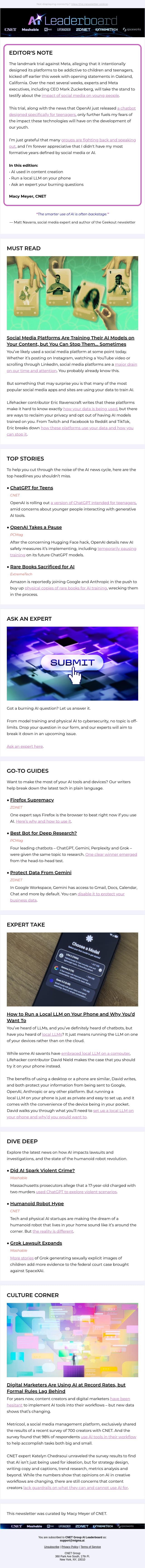 Is AI Training on Your Social Media? email from ZDNet screenshot