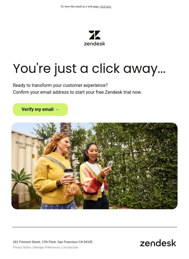 Unlock your Zendesk trial ❇️ email from Zendesk screenshot