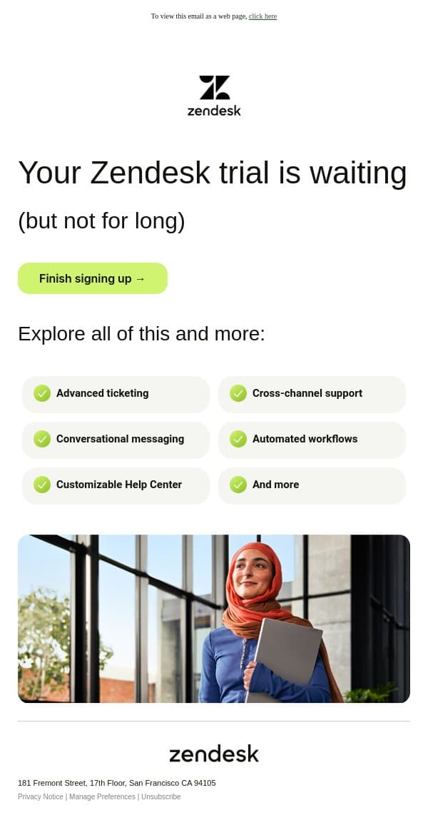 Your Zendesk trial is lonely 😿 email from Zendesk screenshot