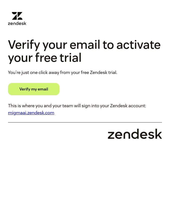 Action needed: Verify your email email from Zendesk screenshot